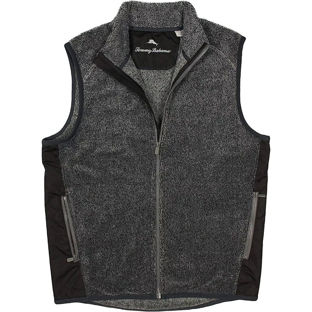 Tommy Bahama Men's Big & Tall 2XLT Coal Cascade Cozy Plush Full Zip Vest Pockets